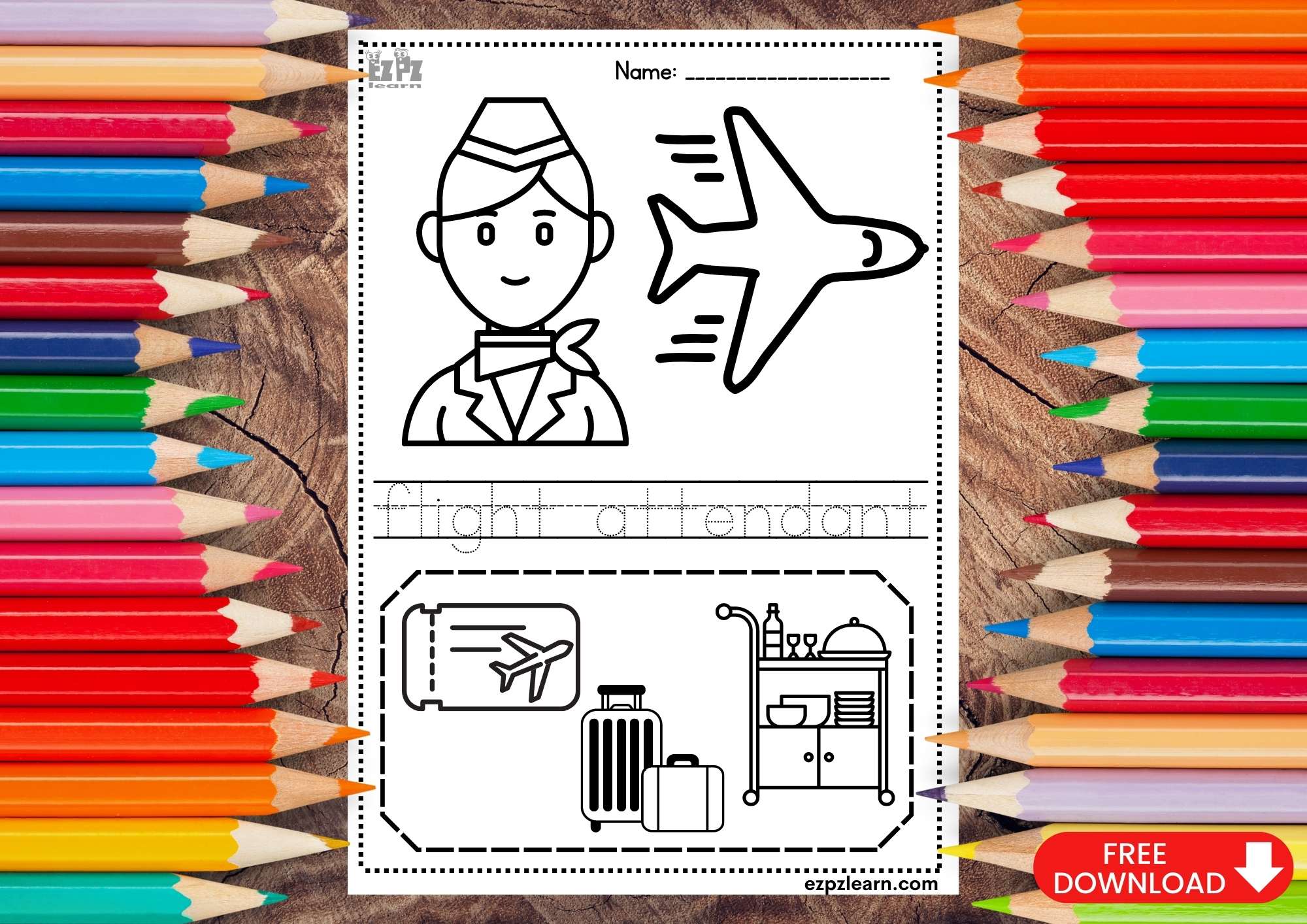 flight-attendant-coloring-and-trace-the-word-page-jobs-topic-for-kids